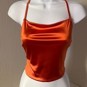 Orange silky halter cross back top 🍊🧡